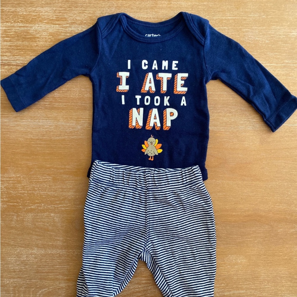 NWOT baby First Thanksgiving I Came I Ate I Took A Nap Outfit Size Newborn